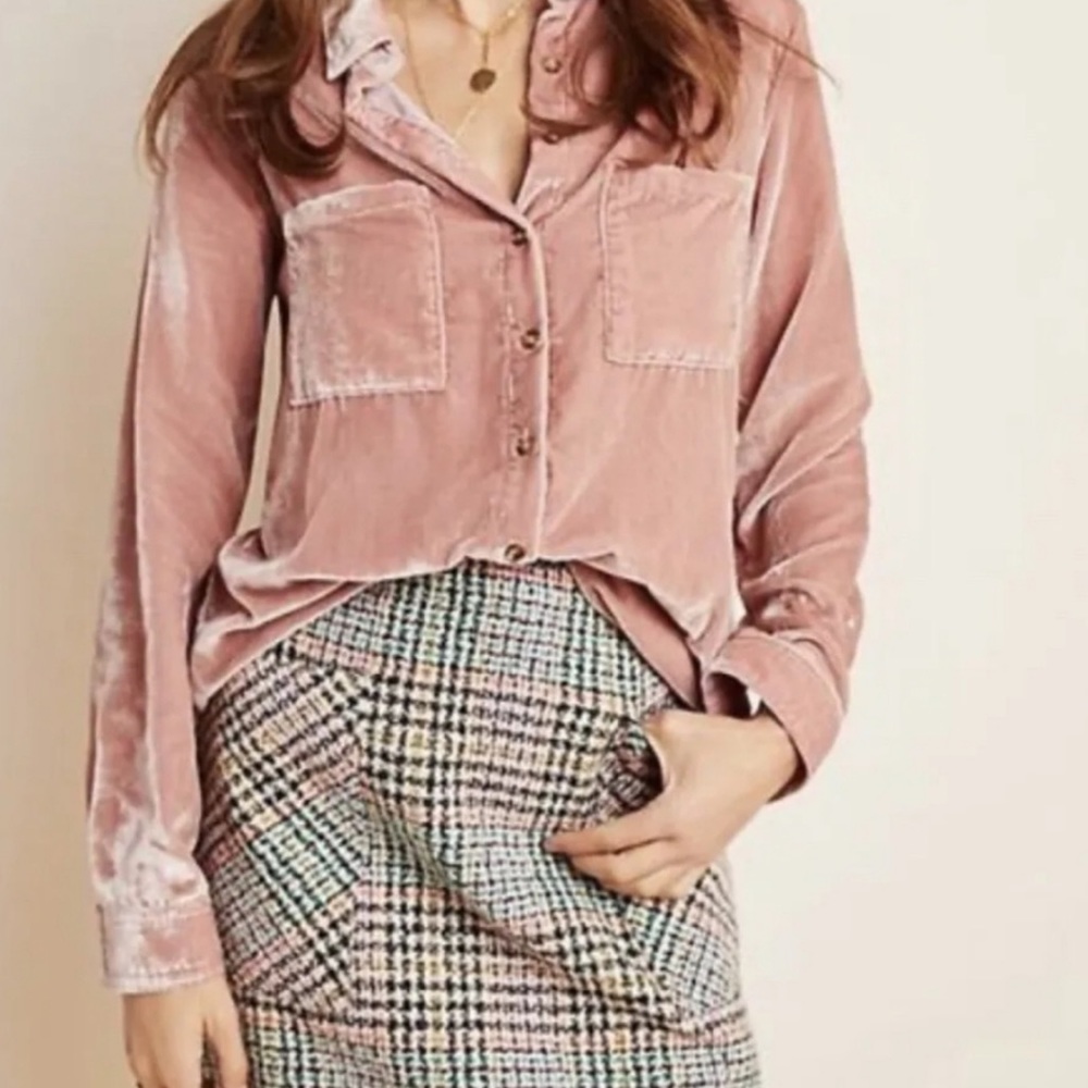 Anthropologie Maeve button down brushed velvet shirt! Wm’s S